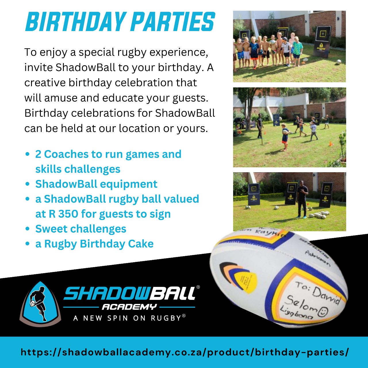 ShadowBAll birthday parties at your house for q rugby birthday party